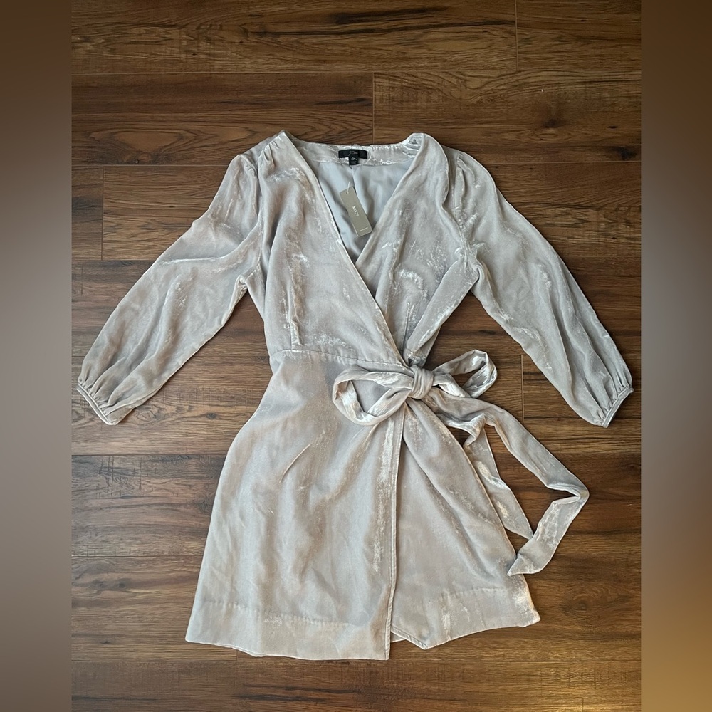 NWT J Crew Silver Velvet Wrap  Dress
